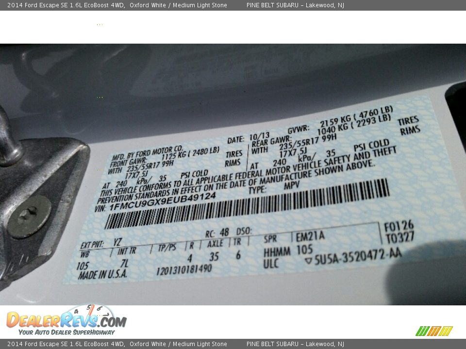 2014 Ford Escape SE 1.6L EcoBoost 4WD Oxford White / Medium Light Stone Photo #19