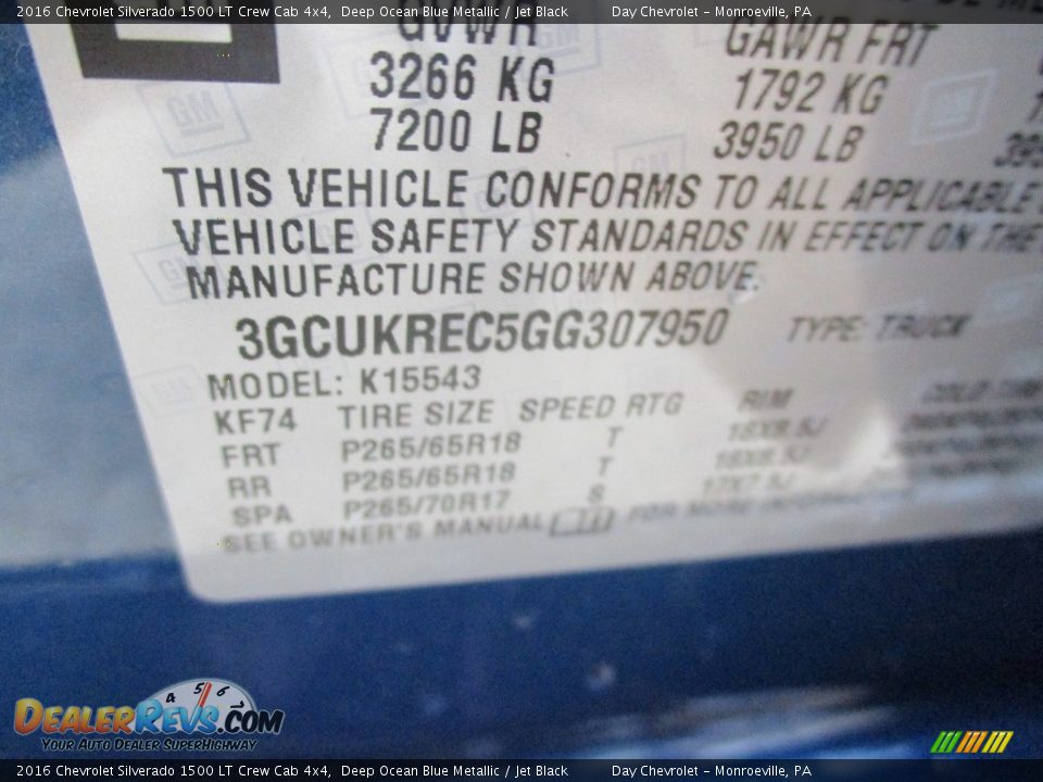 2016 Chevrolet Silverado 1500 LT Crew Cab 4x4 Deep Ocean Blue Metallic / Jet Black Photo #19