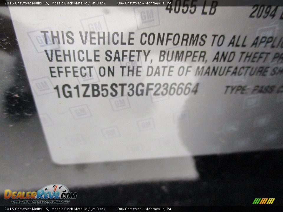 2016 Chevrolet Malibu LS Mosaic Black Metallic / Jet Black Photo #19