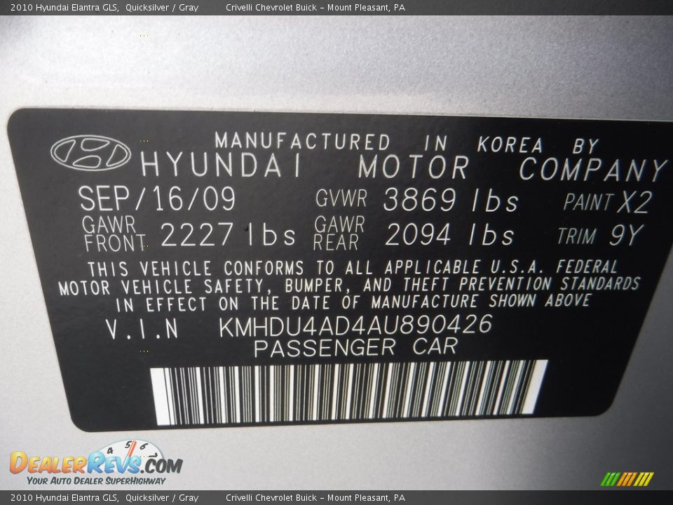 2010 Hyundai Elantra GLS Quicksilver / Gray Photo #29