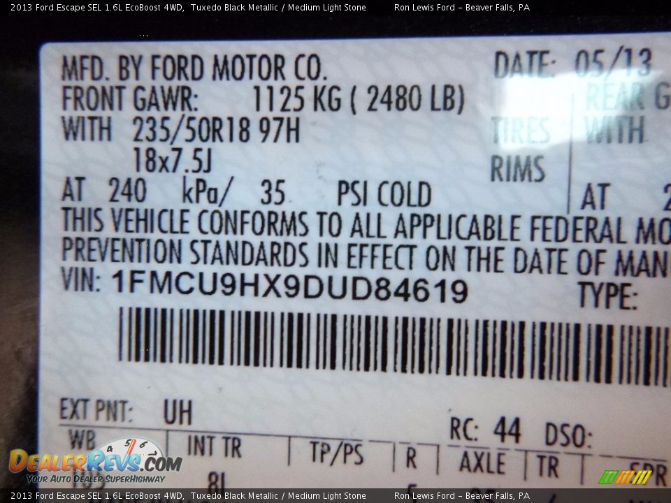 2013 Ford Escape SEL 1.6L EcoBoost 4WD Tuxedo Black Metallic / Medium Light Stone Photo #14