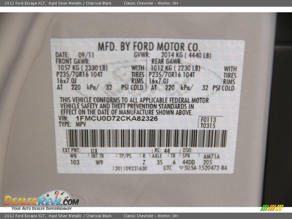 2012 Ford Escape XLT Ingot Silver Metallic / Charcoal Black Photo #17