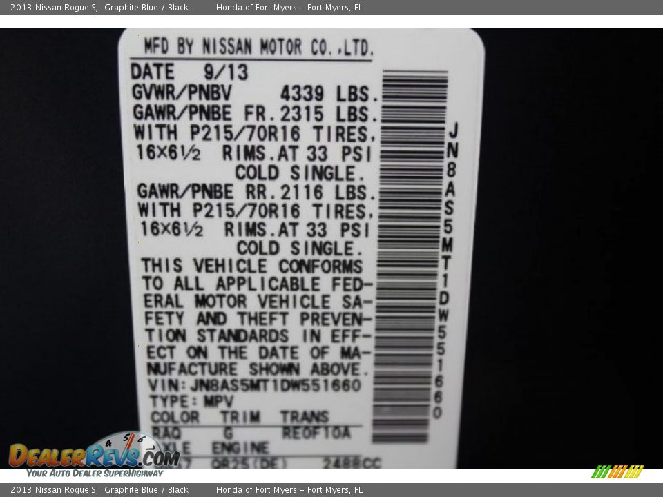 2013 Nissan Rogue S Graphite Blue / Black Photo #29