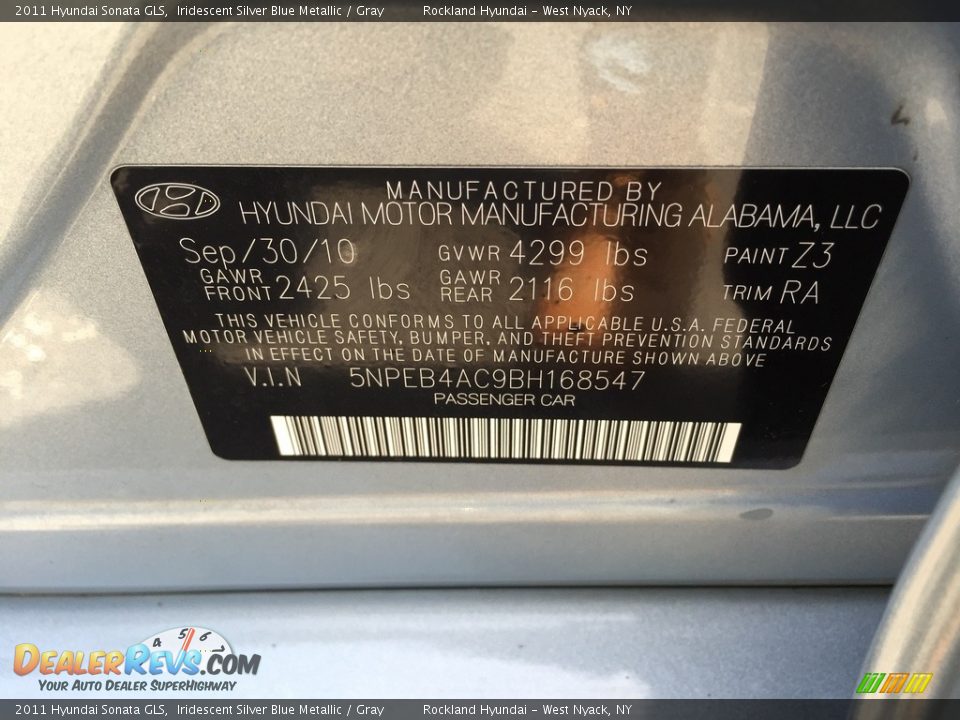 2011 Hyundai Sonata GLS Iridescent Silver Blue Metallic / Gray Photo #32