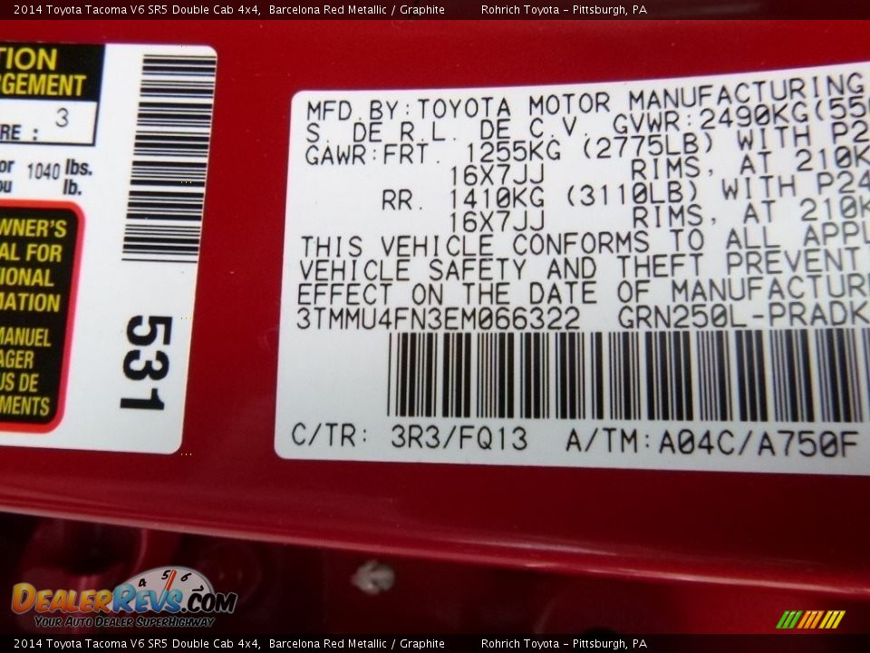 2014 Toyota Tacoma V6 SR5 Double Cab 4x4 Barcelona Red Metallic / Graphite Photo #25
