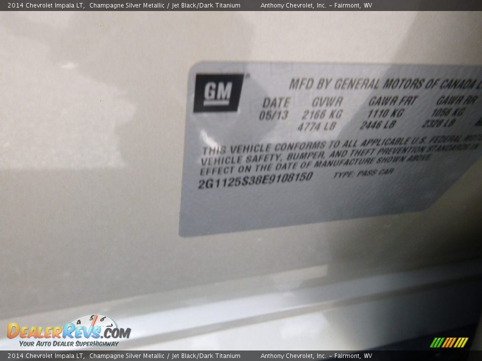 2014 Chevrolet Impala LT Champagne Silver Metallic / Jet Black/Dark Titanium Photo #15