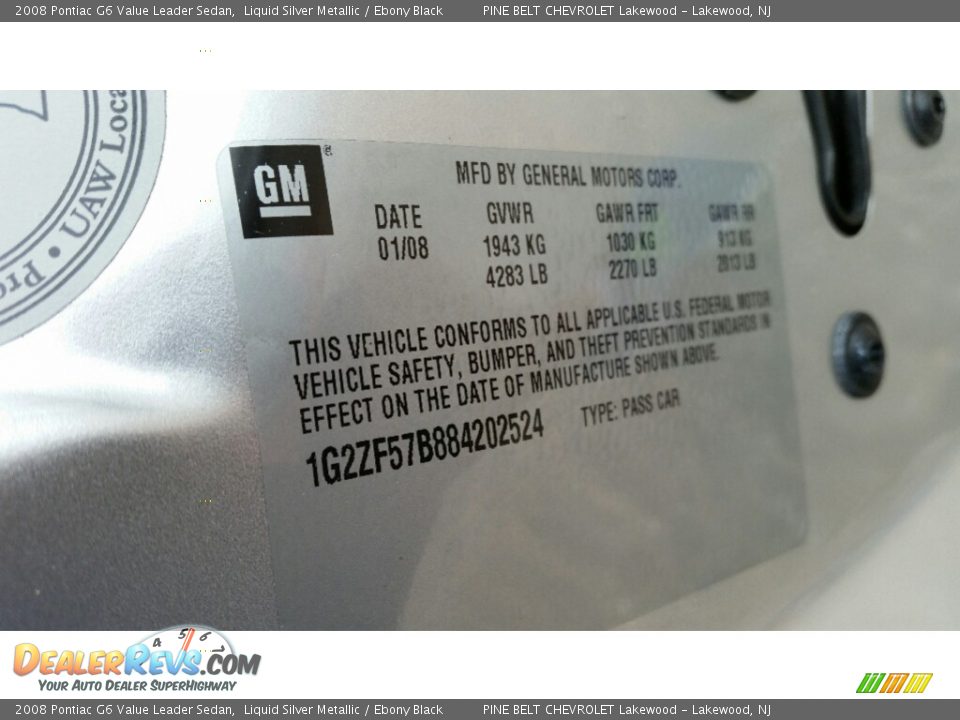 2008 Pontiac G6 Value Leader Sedan Liquid Silver Metallic / Ebony Black Photo #16