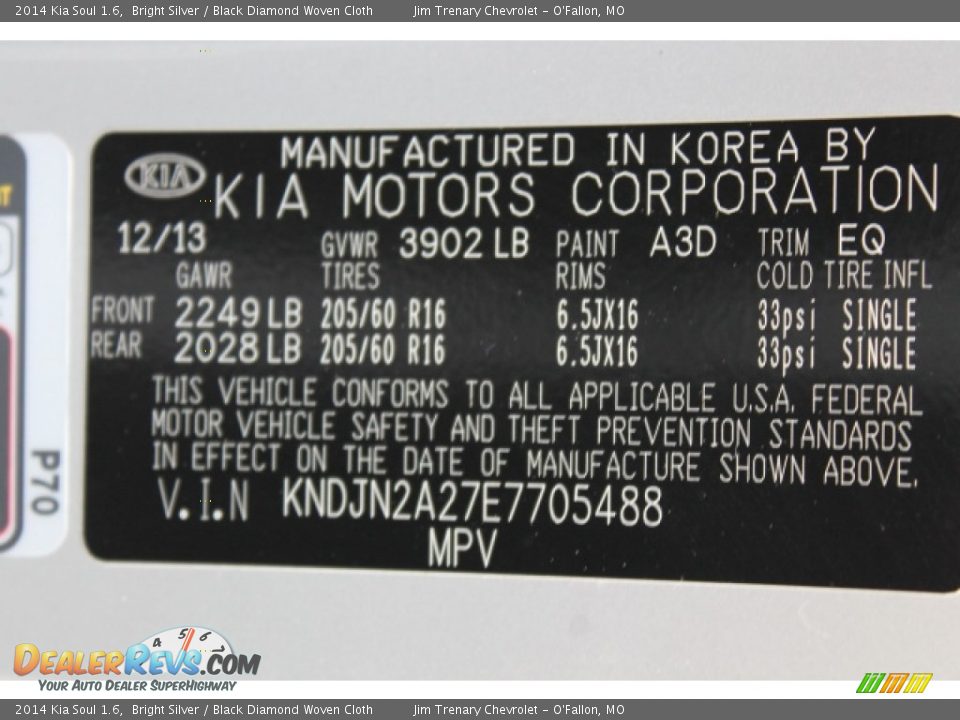 2014 Kia Soul 1.6 Bright Silver / Black Diamond Woven Cloth Photo #17