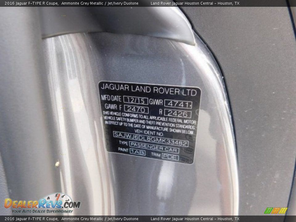 2016 Jaguar F-TYPE R Coupe Ammonite Grey Metallic / Jet/Ivory Duotone Photo #21