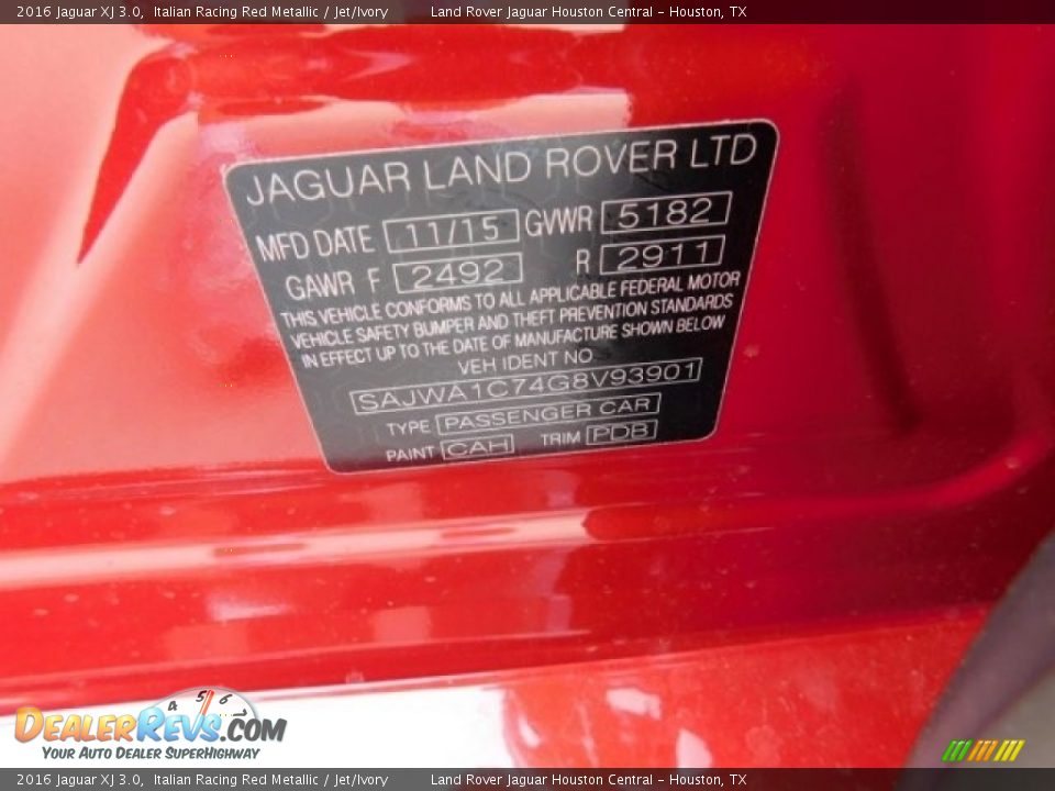 2016 Jaguar XJ 3.0 Italian Racing Red Metallic / Jet/Ivory Photo #20