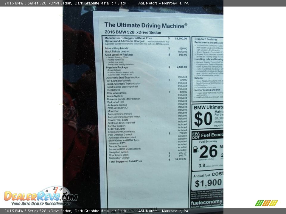 2016 BMW 5 Series 528i xDrive Sedan Dark Graphite Metallic / Black Photo #10