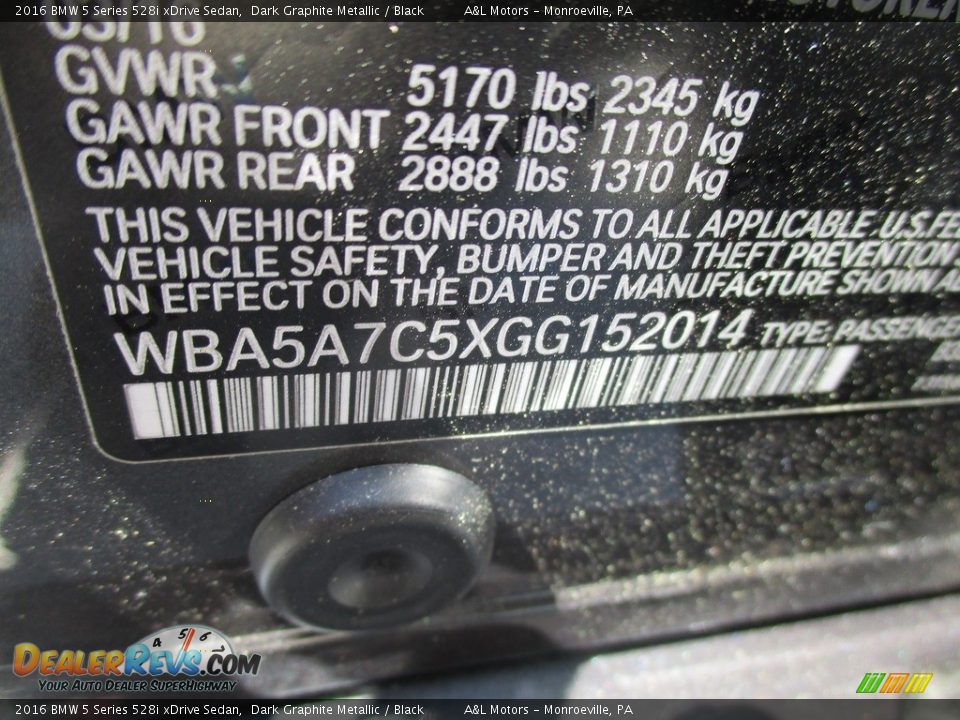 2016 BMW 5 Series 528i xDrive Sedan Dark Graphite Metallic / Black Photo #19