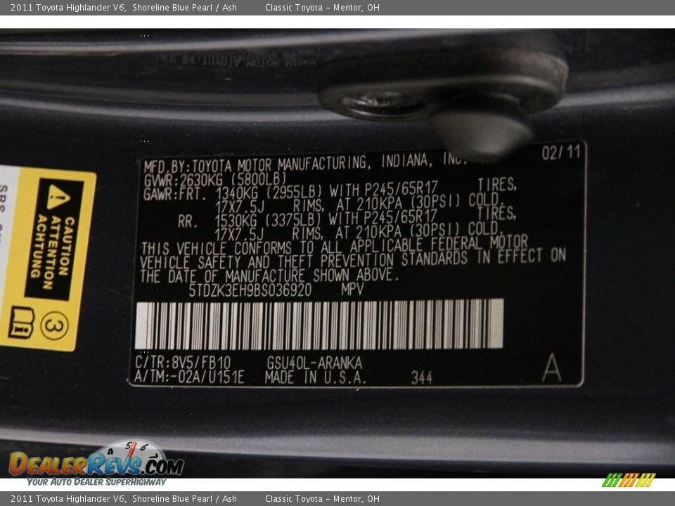 2011 Toyota Highlander V6 Shoreline Blue Pearl / Ash Photo #19