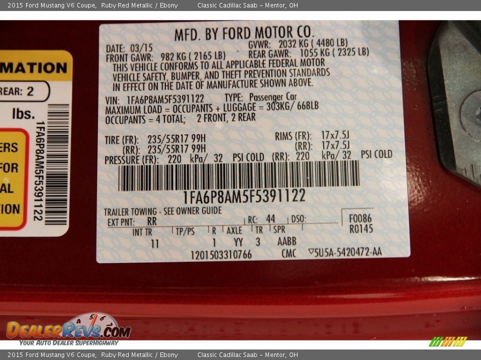 2015 Ford Mustang V6 Coupe Ruby Red Metallic / Ebony Photo #27