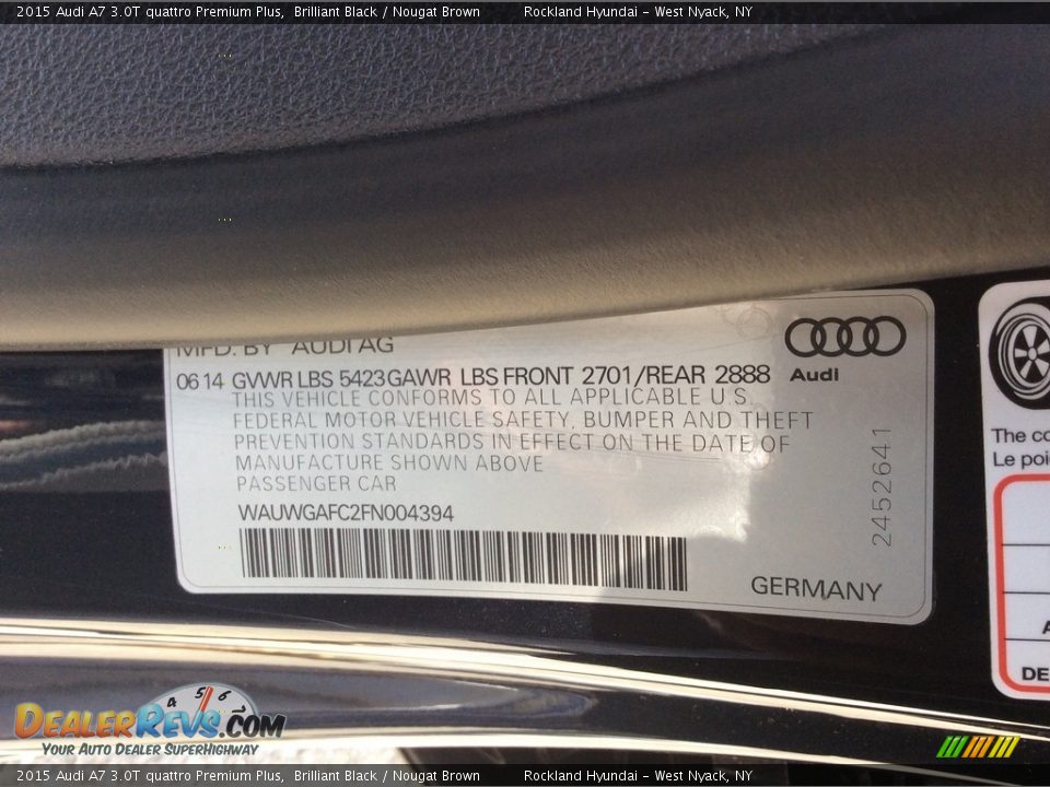 2015 Audi A7 3.0T quattro Premium Plus Brilliant Black / Nougat Brown Photo #31