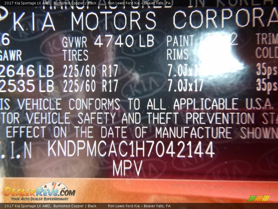 2017 Kia Sportage LX AWD Burnished Copper / Black Photo #14