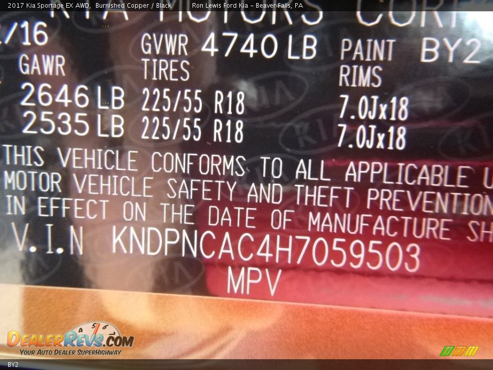 Kia Color Code BY2 Burnished Copper