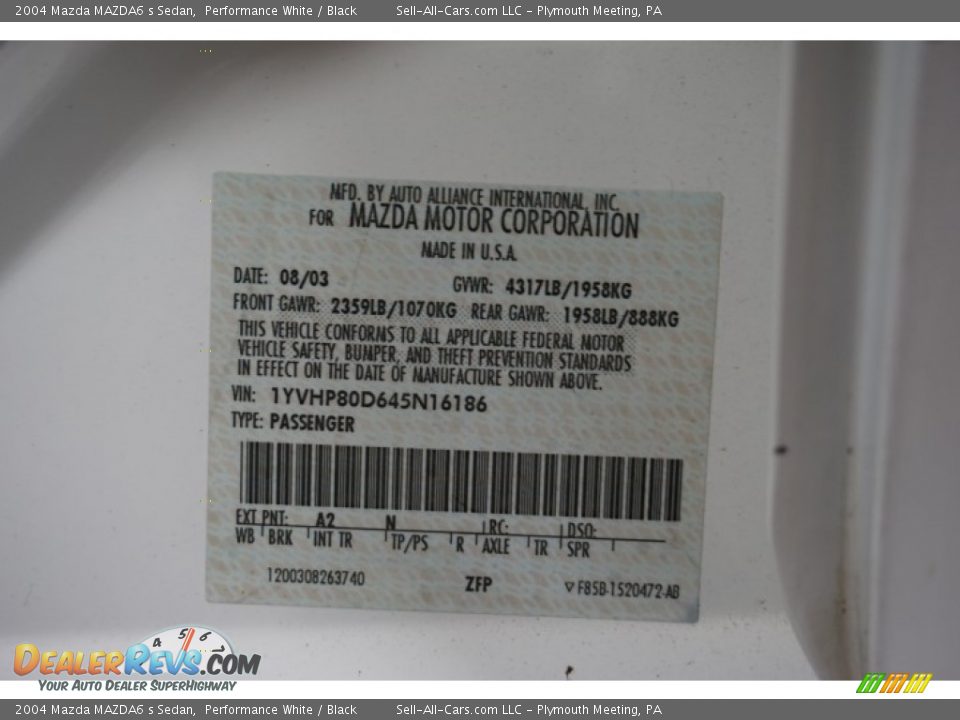 2004 Mazda MAZDA6 s Sedan Performance White / Black Photo #14