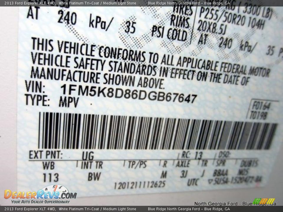2013 Ford Explorer XLT 4WD White Platinum Tri-Coat / Medium Light Stone Photo #29