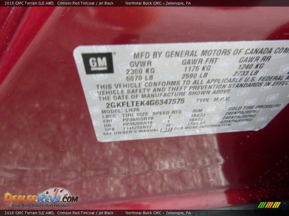 2016 GMC Terrain SLE AWD Crimson Red Tintcoat / Jet Black Photo #16