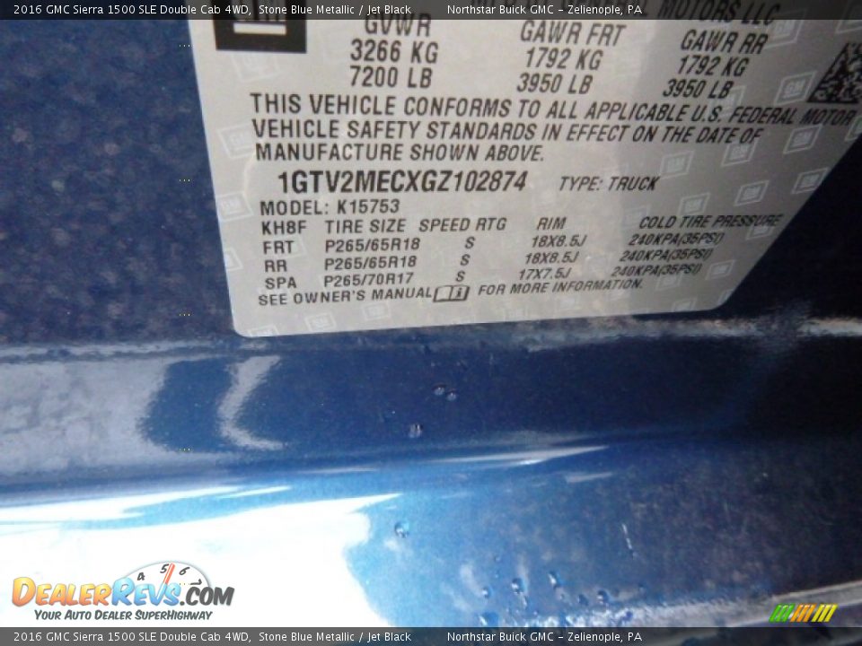 2016 GMC Sierra 1500 SLE Double Cab 4WD Stone Blue Metallic / Jet Black Photo #16