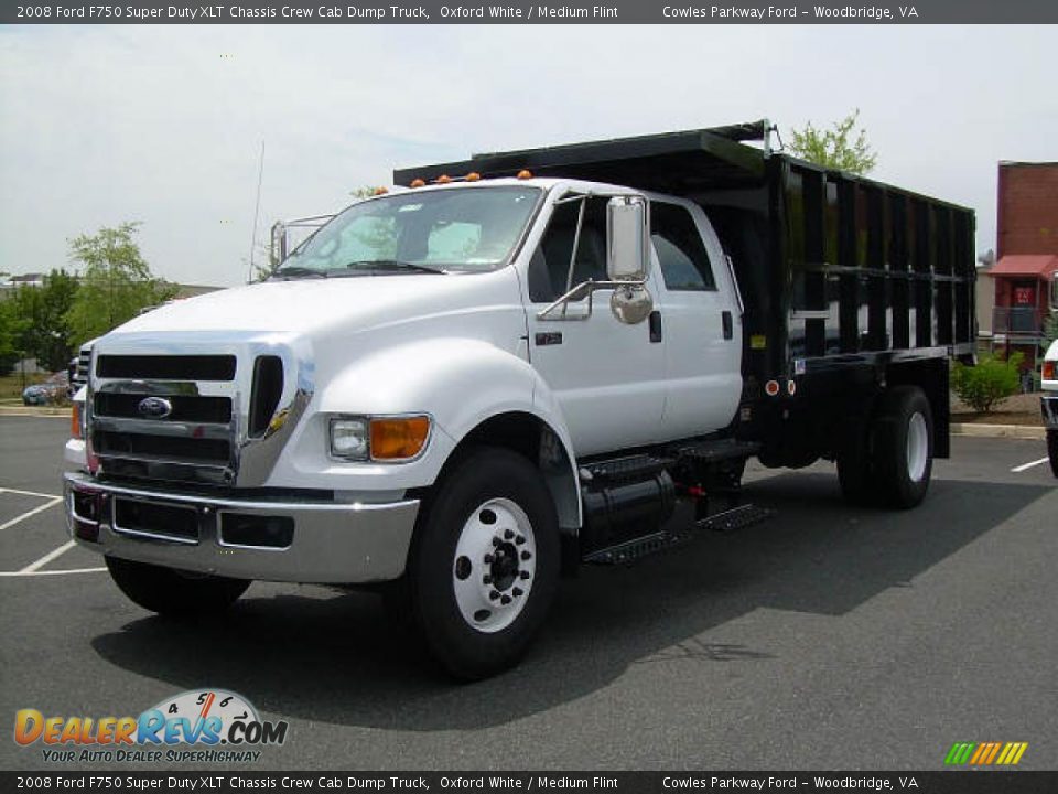 2008 Ford F750 Super Duty XLT Chassis Crew Cab Dump Truck Oxford White / Medium Flint Photo #1