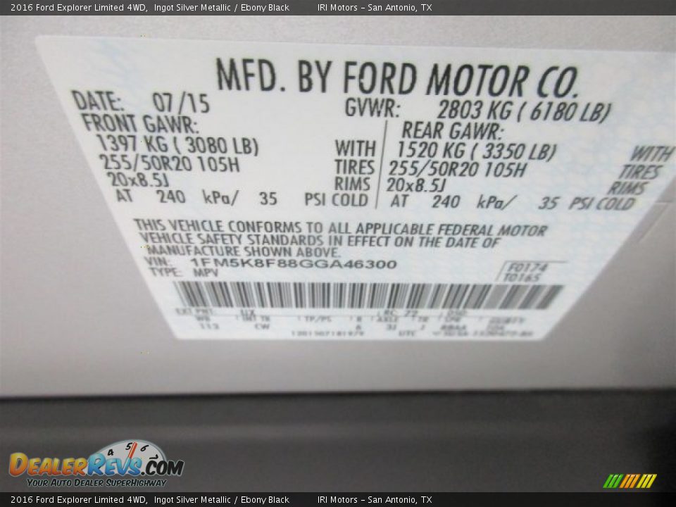 2016 Ford Explorer Limited 4WD Ingot Silver Metallic / Ebony Black Photo #30