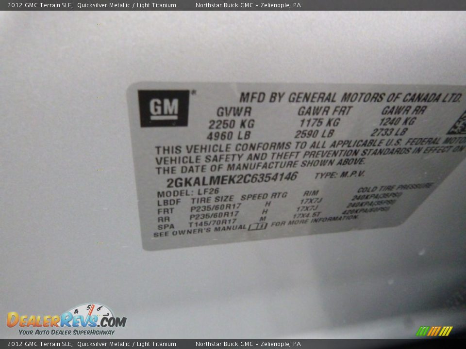 2012 GMC Terrain SLE Quicksilver Metallic / Light Titanium Photo #20