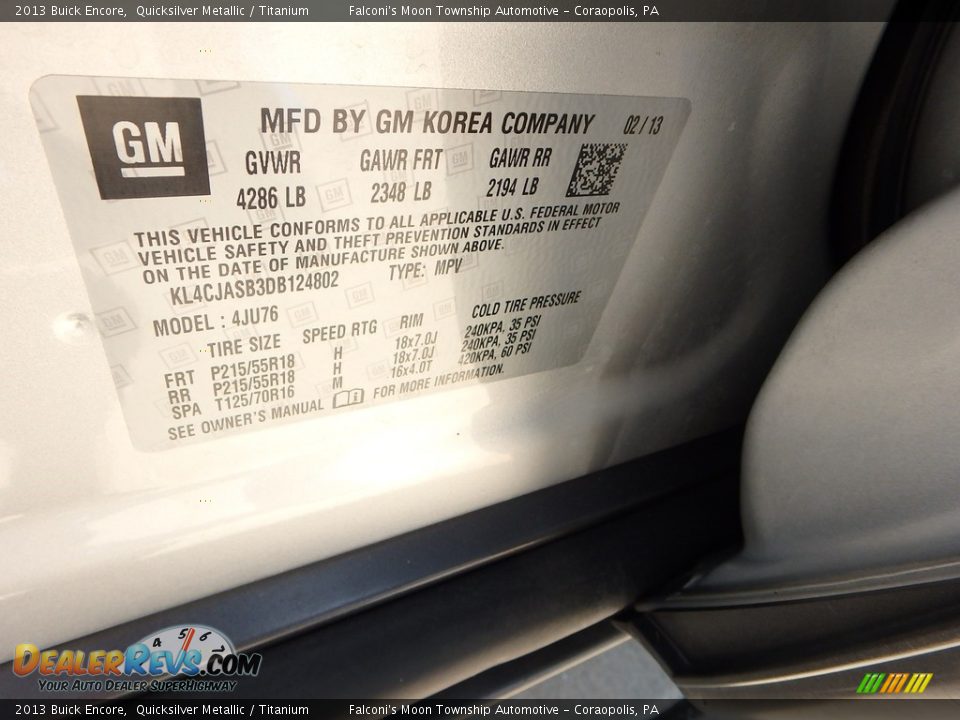 2013 Buick Encore Quicksilver Metallic / Titanium Photo #23