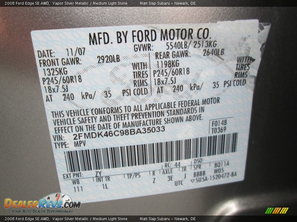 2008 Ford Edge SE AWD Vapor Silver Metallic / Medium Light Stone Photo #28