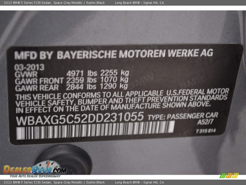 2013 BMW 5 Series 528i Sedan Space Gray Metallic / Oyster/Black Photo #11