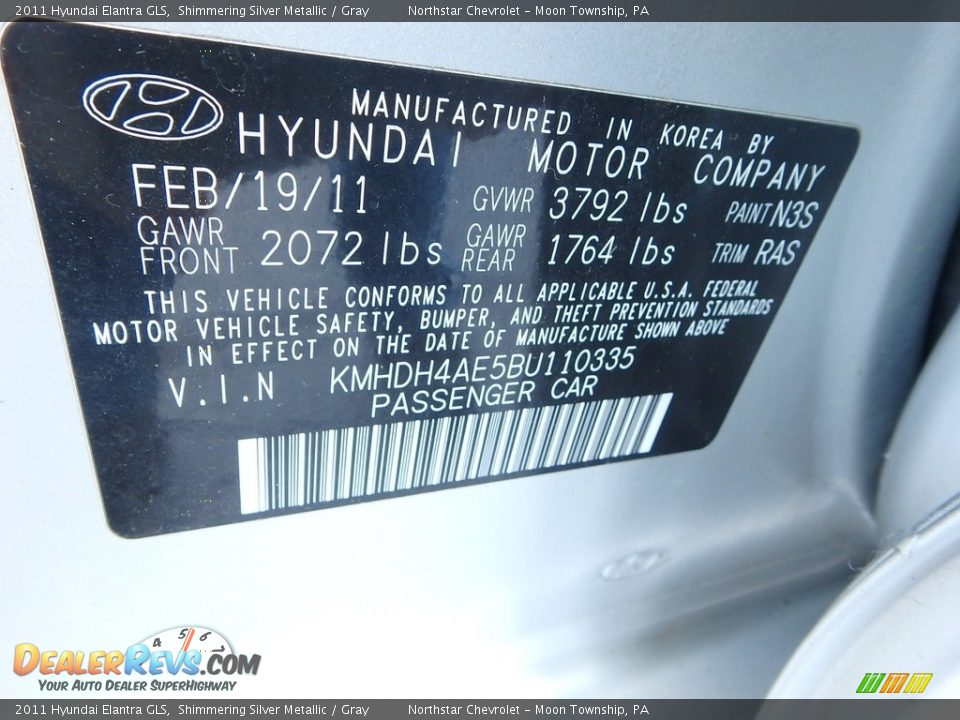 2011 Hyundai Elantra GLS Shimmering Silver Metallic / Gray Photo #29