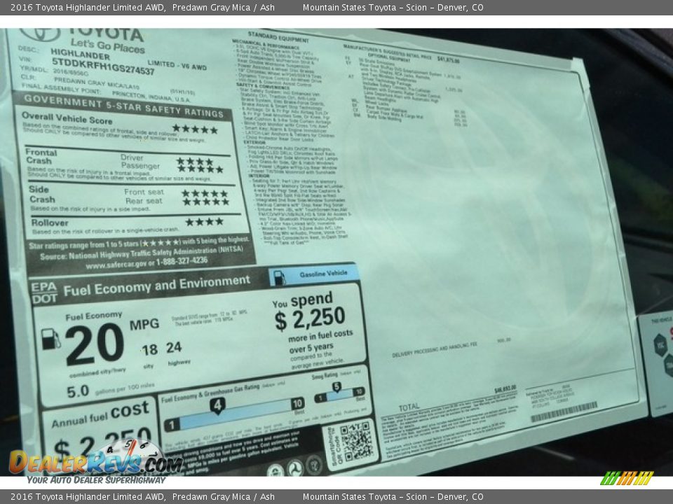 2016 Toyota Highlander Limited AWD Predawn Gray Mica / Ash Photo #11