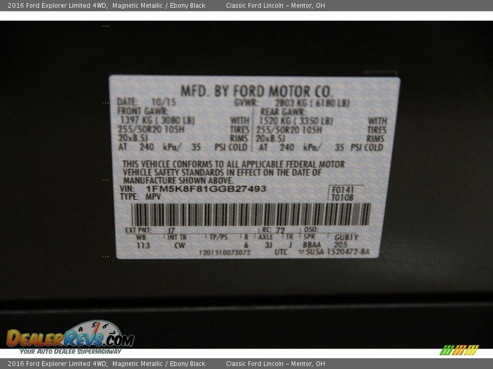 2016 Ford Explorer Limited 4WD Magnetic Metallic / Ebony Black Photo #21