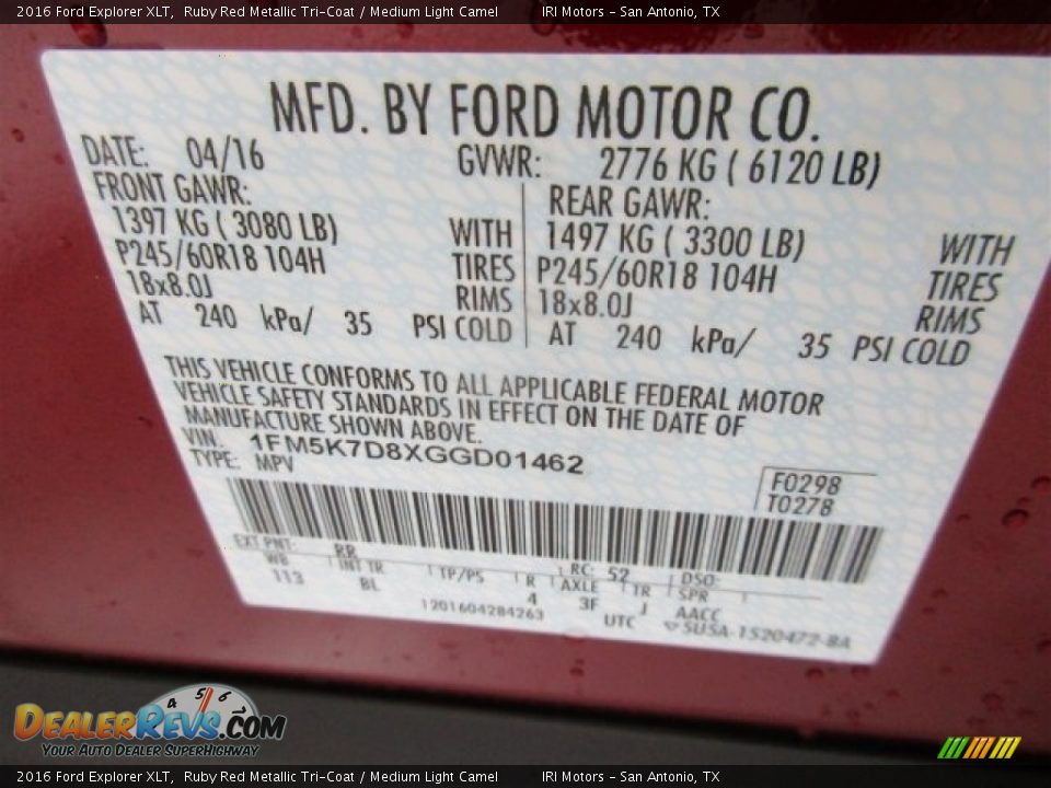 2016 Ford Explorer XLT Ruby Red Metallic Tri-Coat / Medium Light Camel Photo #31