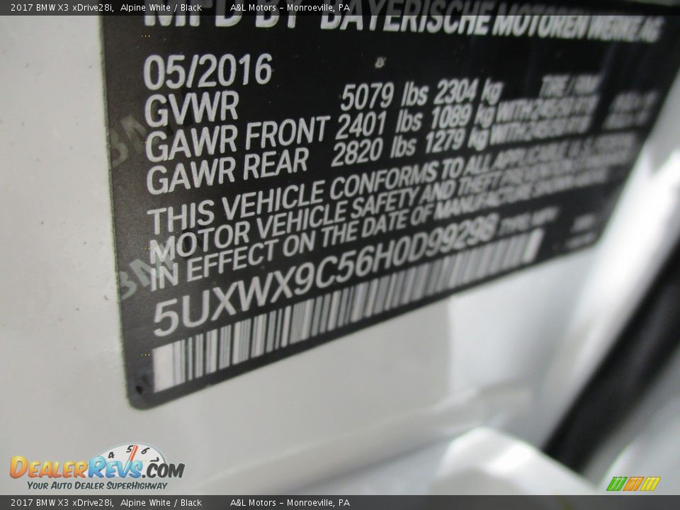 2017 BMW X3 xDrive28i Alpine White / Black Photo #19