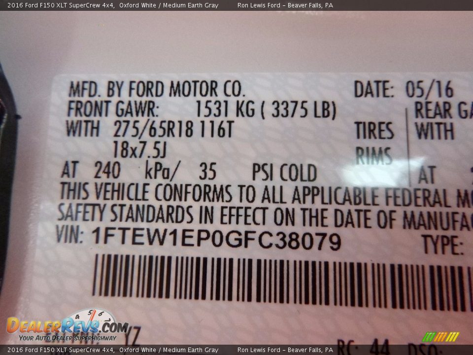 2016 Ford F150 XLT SuperCrew 4x4 Oxford White / Medium Earth Gray Photo #14