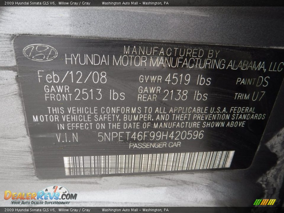 2009 Hyundai Sonata GLS V6 Willow Gray / Gray Photo #19