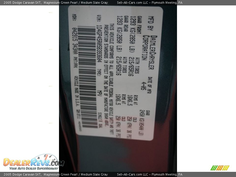 2005 Dodge Caravan SXT Magnesium Green Pearl / Medium Slate Gray Photo #14