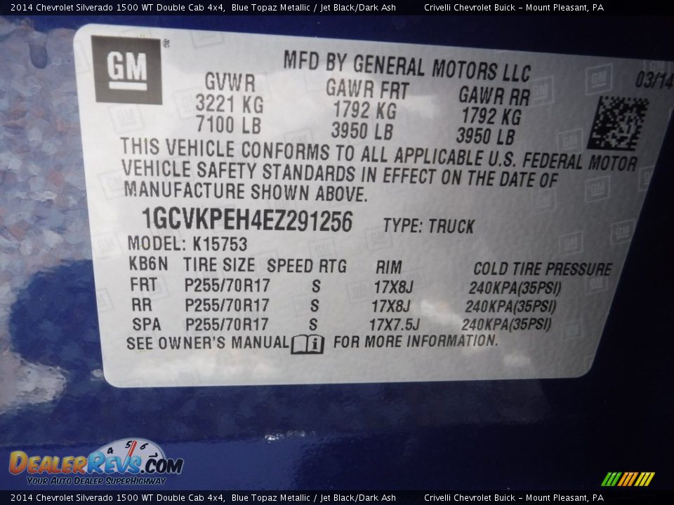 2014 Chevrolet Silverado 1500 WT Double Cab 4x4 Blue Topaz Metallic / Jet Black/Dark Ash Photo #33