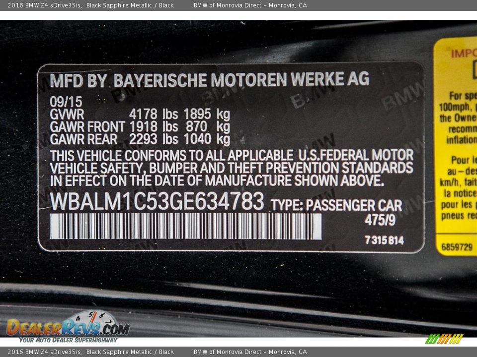 2016 BMW Z4 sDrive35is Black Sapphire Metallic / Black Photo #7