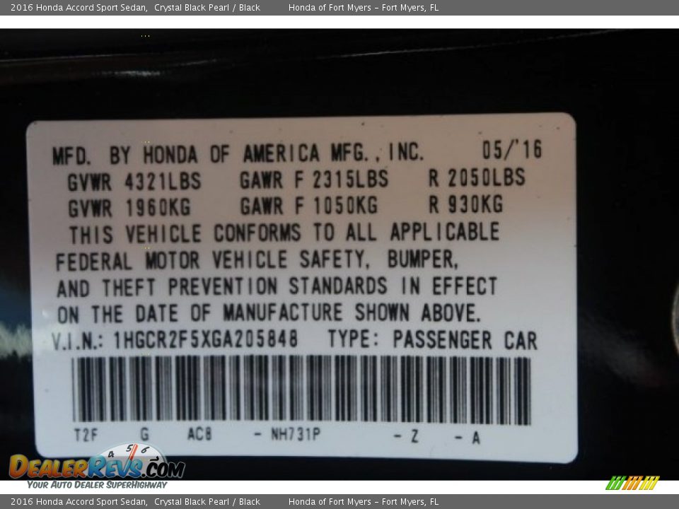 2016 Honda Accord Sport Sedan Crystal Black Pearl / Black Photo #29