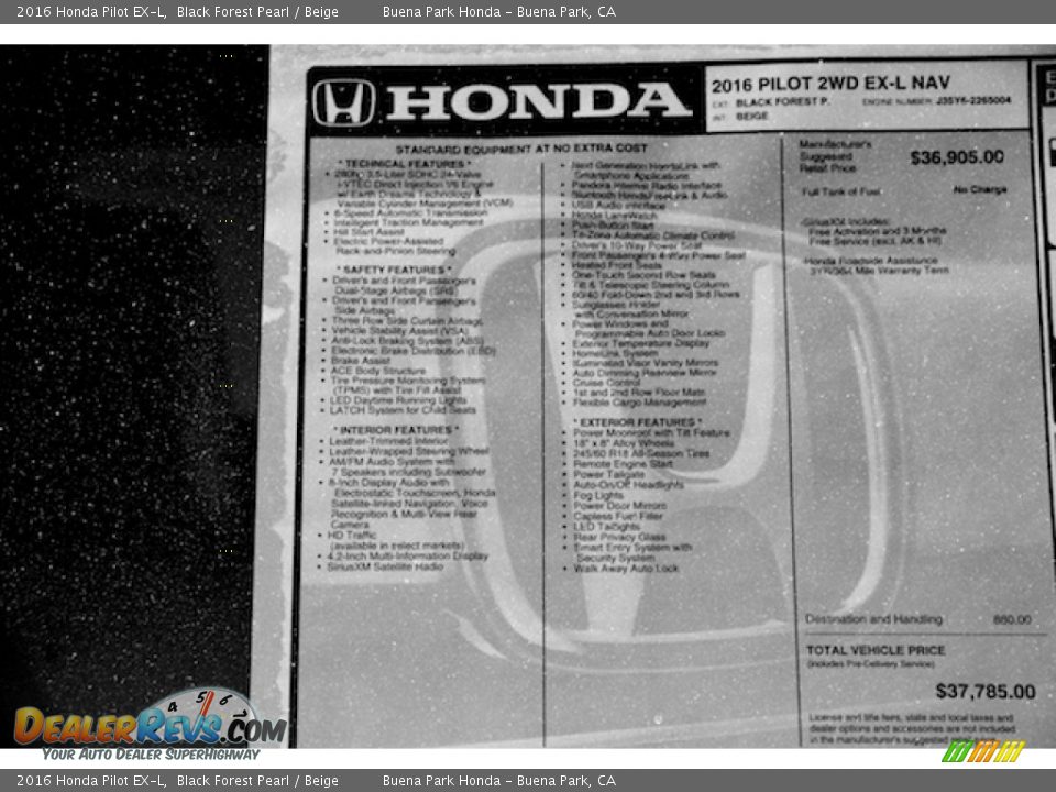 2016 Honda Pilot EX-L Black Forest Pearl / Beige Photo #20