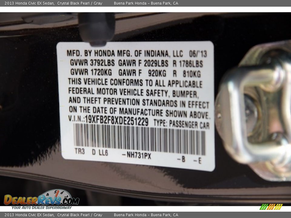 2013 Honda Civic EX Sedan Crystal Black Pearl / Gray Photo #32