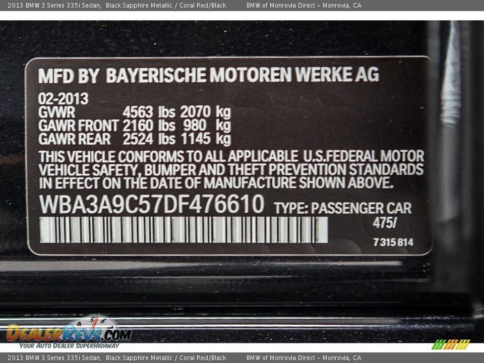 2013 BMW 3 Series 335i Sedan Black Sapphire Metallic / Coral Red/Black Photo #21