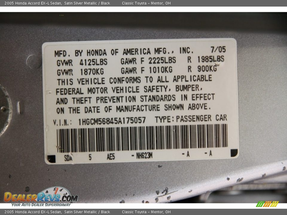 2005 Honda Accord EX-L Sedan Satin Silver Metallic / Black Photo #17