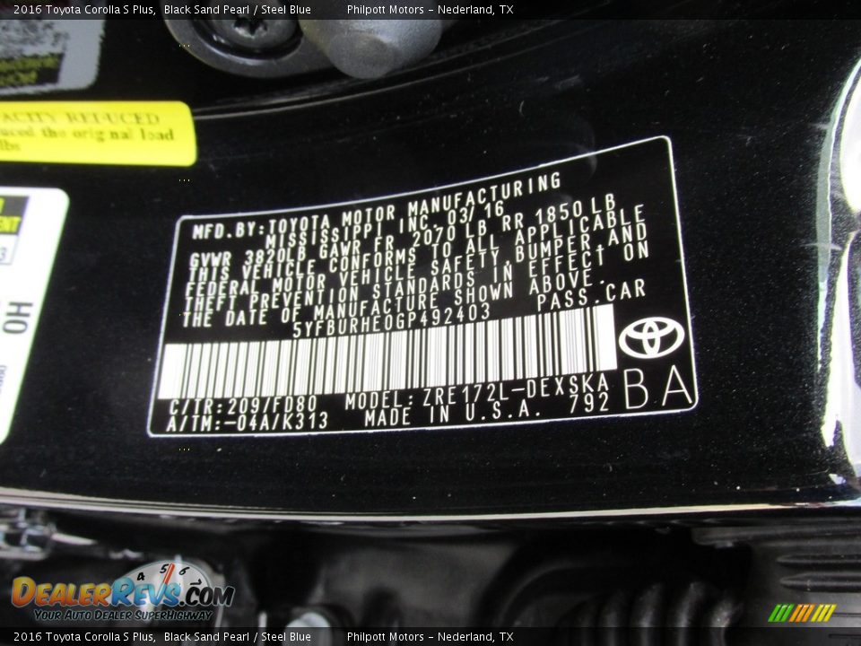 2016 Toyota Corolla S Plus Black Sand Pearl / Steel Blue Photo #31