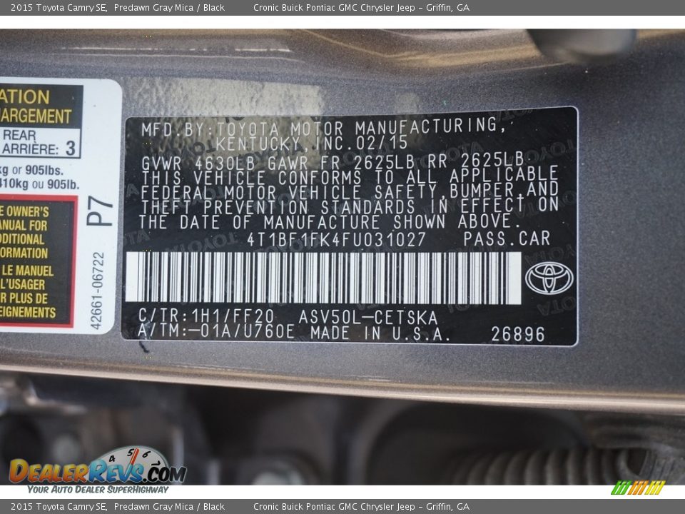 2015 Toyota Camry SE Predawn Gray Mica / Black Photo #21