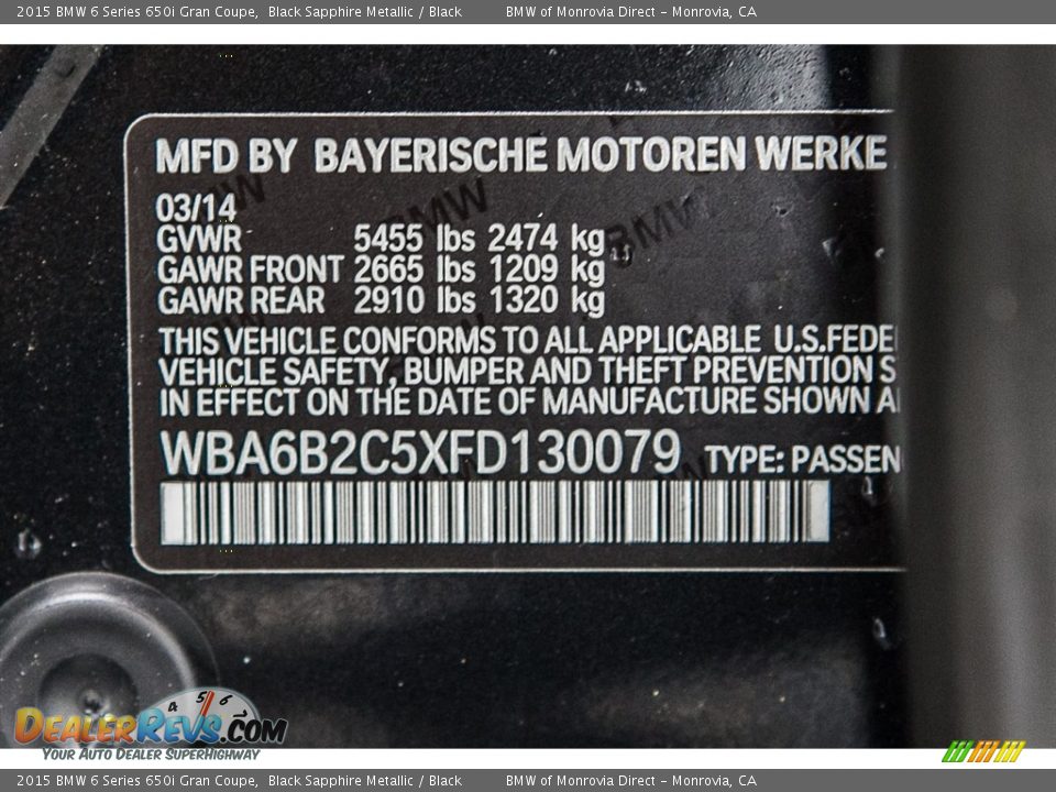 2015 BMW 6 Series 650i Gran Coupe Black Sapphire Metallic / Black Photo #21