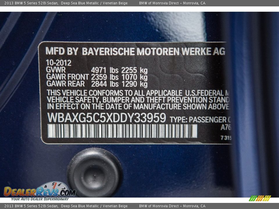 2013 BMW 5 Series 528i Sedan Deep Sea Blue Metallic / Venetian Beige Photo #21
